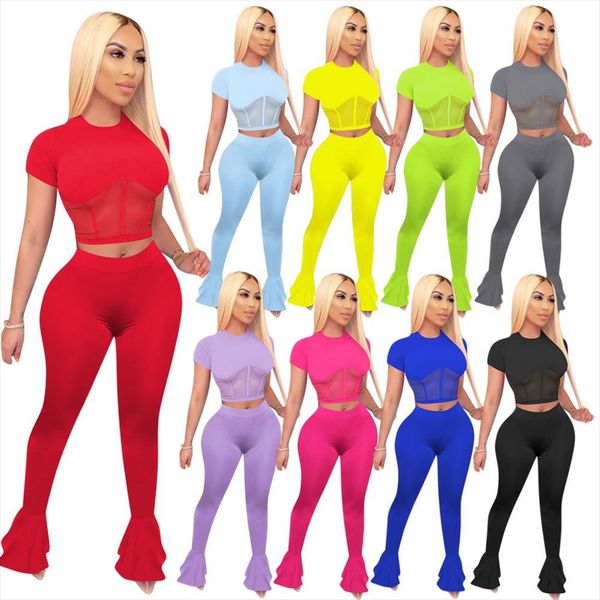 2020 women set two pieces sets summer tracksuits short sleeve mesh hollow out flare pants suit fitness outfits gl4026, Gray
2020 women set two pieces sets summer tracksuits short sleeve mesh hollow out flare pants suit fitness outfits gl4026, Gray