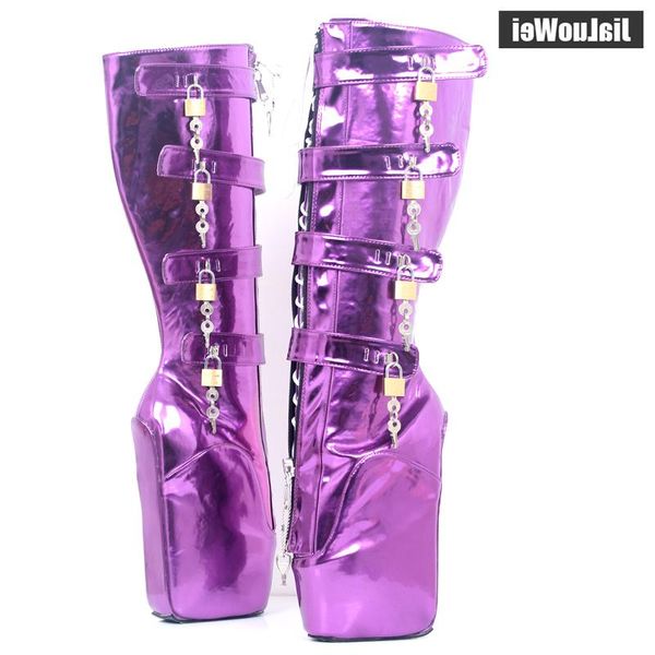 boots 18cm extreme high heel platform lace-up lockable zip padlock buckle strap fetish knee-high metallic purple, Black
boots 18cm extreme high heel platform lace-up lockable zip padlock buckle strap fetish knee-high metallic purple, Black