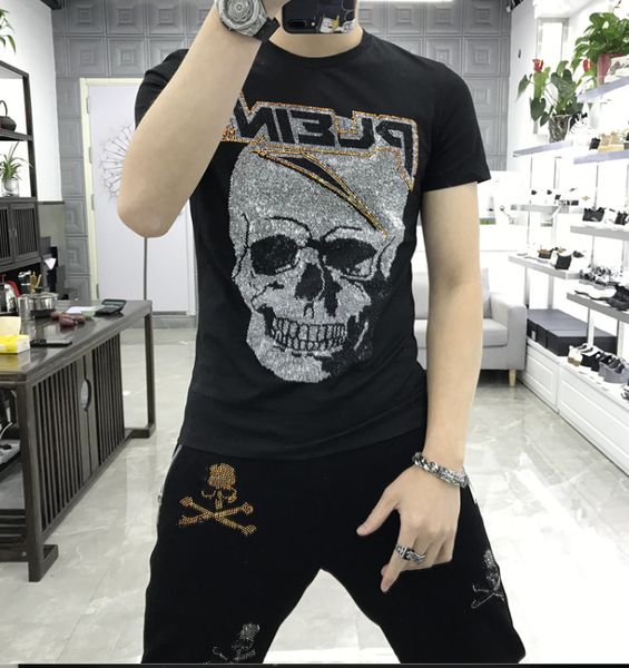 2021 new mew skull rhinestones men short tshirt fitness casual clothing 0aeb, White;black
2021 new mew skull rhinestones men short tshirt fitness casual clothing 0aeb, White;black