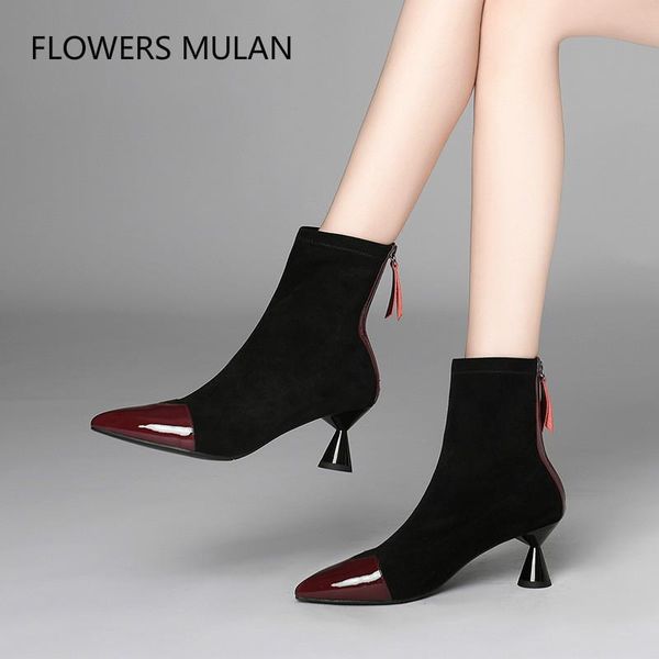 new designers women ankle boots pointed toe patchwork patent leather stretch fabric sock botas ladies shoes 6.5 cm, Black
new designers women ankle boots pointed toe patchwork patent leather stretch fabric sock botas ladies shoes 6.5 cm, Black