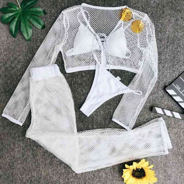 4 piece swimsuit women micro bikini beach cover up fishnet see through mesh crop long pants brazilian white swimwear, White;black
4 piece swimsuit women micro bikini beach cover up fishnet see through mesh crop long pants brazilian white swimwear, White;black