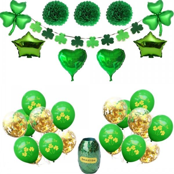 green balloon set paper lanterns balloons tissue pom clover banner for lrish baby showers bridal party decorations kimter-c416fz
