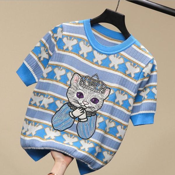 cartoon sequined cat t-shirt women 2022 summer o collar butterfly pattern short sleeves knitted casual femme pullover t shirts w162, White
cartoon sequined cat t-shirt women 2022 summer o collar butterfly pattern short sleeves knitted casual femme pullover t shirts w162, White