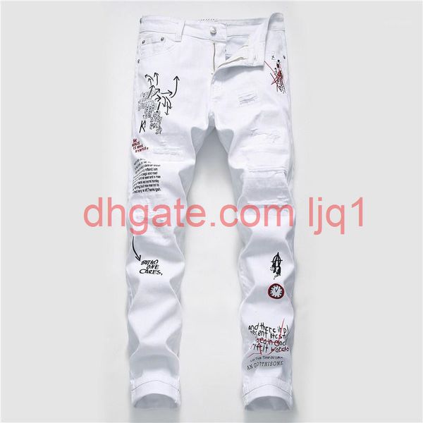 hole mens designer jeans fashion ripped washed graffiti print mens jeans casual zipper fly males clothing, Blue
hole mens designer jeans fashion ripped washed graffiti print mens jeans casual zipper fly males clothing, Blue