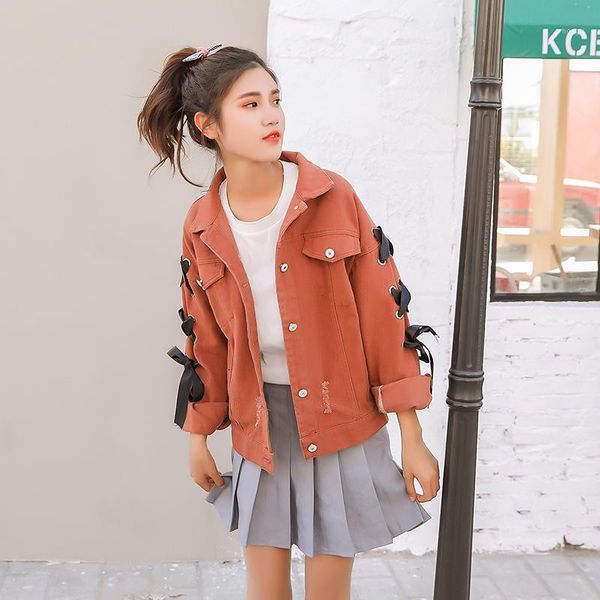 outerwear womens jeans jacket preppy style bow bandage denim jackets female candy color women jacket hole bomber jackets1, Black;brown
outerwear womens jeans jacket preppy style bow bandage denim jackets female candy color women jacket hole bomber jackets1, Black;brown