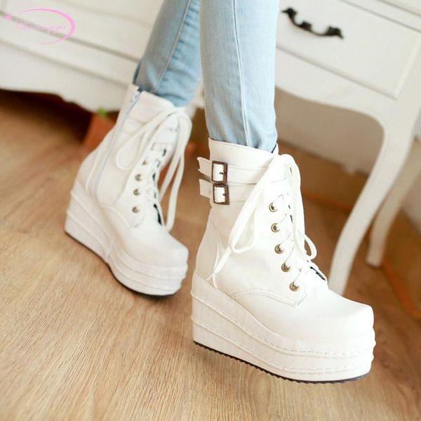 british college style round head ankle boots belt buckle zipper waterproof high heel wedge motorcycle boots women's shoes, Black
british college style round head ankle boots belt buckle zipper waterproof high heel wedge motorcycle boots women's shoes, Black