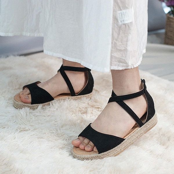 women summer zip sandals woman hemp flat platform cross straps female beach casual peep toe 2020 women's ladies shoes plus size #rg3m, Black
women summer zip sandals woman hemp flat platform cross straps female beach casual peep toe 2020 women's ladies shoes plus size #rg3m, Black