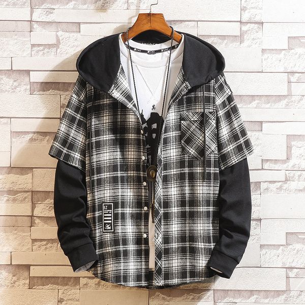 autumn hood plaid shirt men long sleeves fashion false two piece loose streetwear casual shirts for plus size kg-232, White;black
autumn hood plaid shirt men long sleeves fashion false two piece loose streetwear casual shirts for plus size kg-232, White;black
