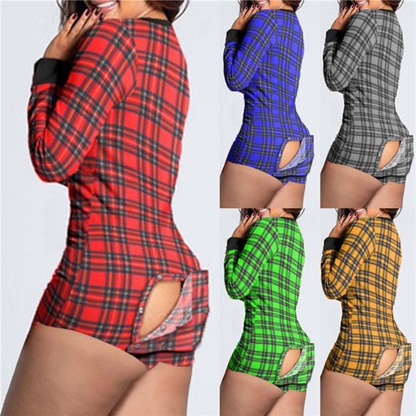 womens jumpsuits long sleeve v neck butt button flap sleepwear bodysuit plaid pattern women slim short rompers house wear clothes, Black;white
womens jumpsuits long sleeve v neck butt button flap sleepwear bodysuit plaid pattern women slim short rompers house wear clothes, Black;white