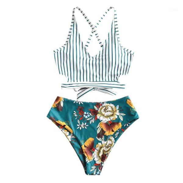 women's two piece swimwear lace up striped floral print high waist high cut swimsuit pool party essential bikini1, White;black
women's two piece swimwear lace up striped floral print high waist high cut swimsuit pool party essential bikini1, White;black