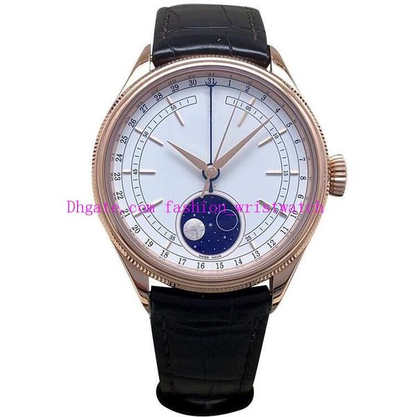 original box luxury men's watches 39mm 50535 mechanical automatic white dial black leather strap rold gold steel bezel wristwatches, Slivery;brown
original box luxury men's watches 39mm 50535 mechanical automatic white dial black leather strap rold gold steel bezel wristwatches, Slivery;brown