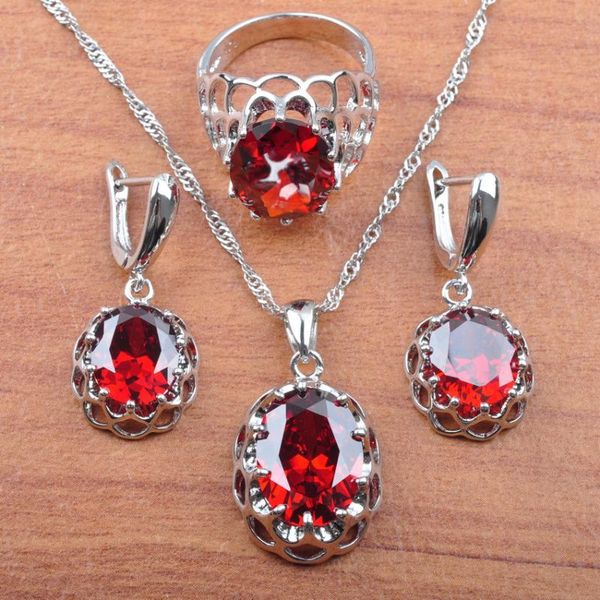 earrings and necklace ring jewelry sets for women silver color red garnet cubic zirconia wedding jewelry js0164
earrings and necklace ring jewelry sets for women silver color red garnet cubic zirconia wedding jewelry js0164