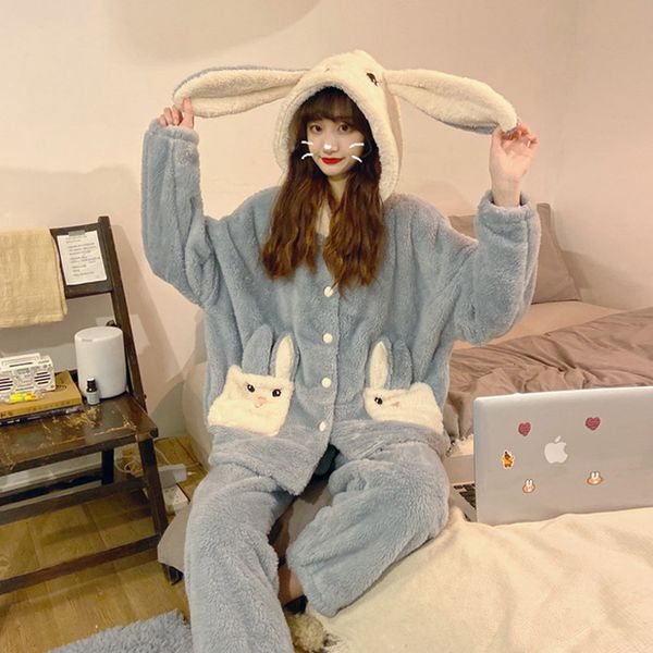 2021 new women's winter clothes from cartoons embroidered ears coral hoodie velvet pyjamas set pieces xkkj, Black;red
2021 new women's winter clothes from cartoons embroidered ears coral hoodie velvet pyjamas set pieces xkkj, Black;red