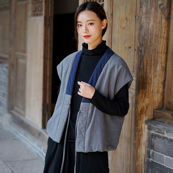 johnature women winter new cotton and linen vintage vests chinese style warm cloths women's cardigan belt vests coats 201028, Black;white
johnature women winter new cotton and linen vintage vests chinese style warm cloths women's cardigan belt vests coats 201028, Black;white