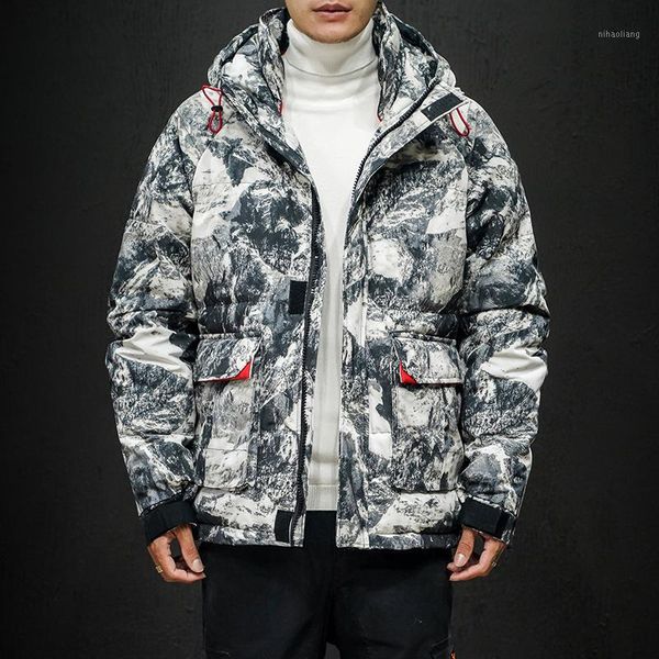 men's down & parkas 2021 winter korean style coat loose black fashion jacket men clothing dd6mf1