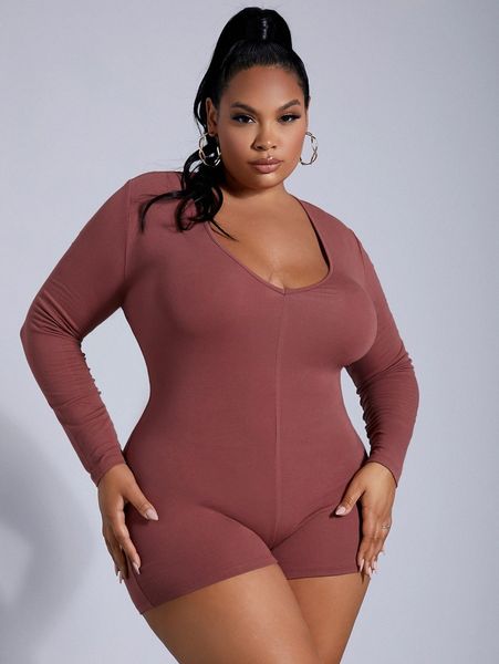 sxy plus lace up back unitard romper f4dp#, Black
