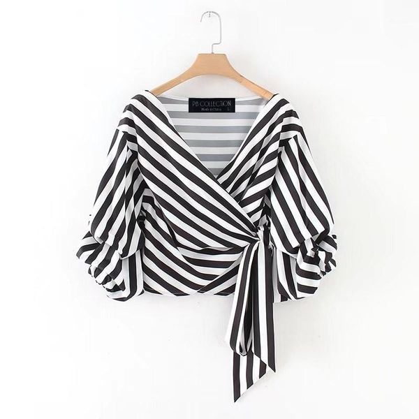 nsz women puff sleeve wrap blouse summer crop striped cross deep v neck tie waist ladies shirt camisas blusas1, White
nsz women puff sleeve wrap blouse summer crop striped cross deep v neck tie waist ladies shirt camisas blusas1, White