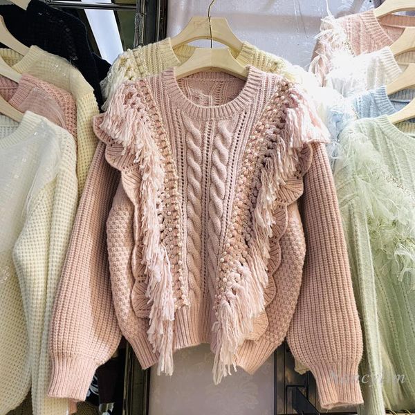 2020 fall and winter knitwear clothes beads lotus leaf tassel women's fairy beautiful sweater female thick twist knit coat, White;black
2020 fall and winter knitwear clothes beads lotus leaf tassel women's fairy beautiful sweater female thick twist knit coat, White;black