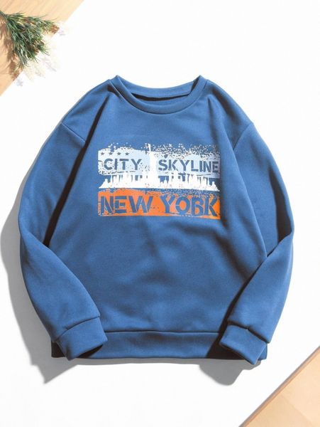 statue of liberty & letter graphic thermal pullover 81hi#, White;black