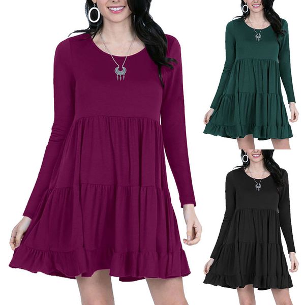 new autumn and winter women's dress style round collar pressure pleat ruffles pure color long sleeve skirt, White
new autumn and winter women's dress style round collar pressure pleat ruffles pure color long sleeve skirt, White