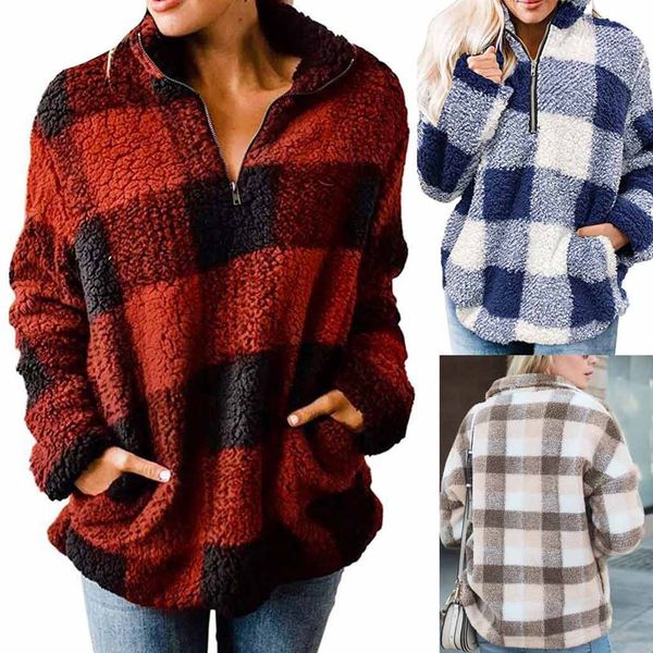 fashion plaid plush sweater warm casual autumn winter ladies pockets v-neck pullover female women long sleeve blusas jumper, White;black
fashion plaid plush sweater warm casual autumn winter ladies pockets v-neck pullover female women long sleeve blusas jumper, White;black