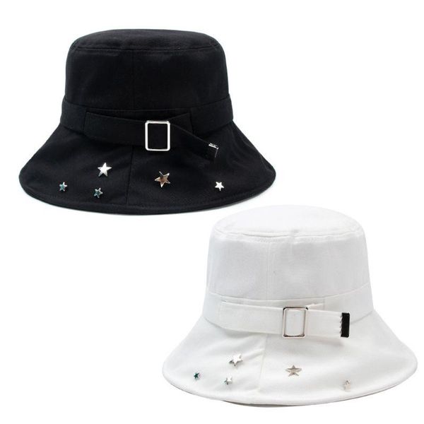 women star rivets harajuku bucket hat metal buckle strap fisherman cap 2xpd, Blue;gray
women star rivets harajuku bucket hat metal buckle strap fisherman cap 2xpd, Blue;gray