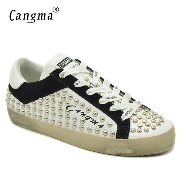 cangma autumn brand flat shoes women retro stud platform sneakers white casual shoes with rivets genuine leather female footwear 1006, Black;white
cangma autumn brand flat shoes women retro stud platform sneakers white casual shoes with rivets genuine leather female footwear 1006, Black;white
