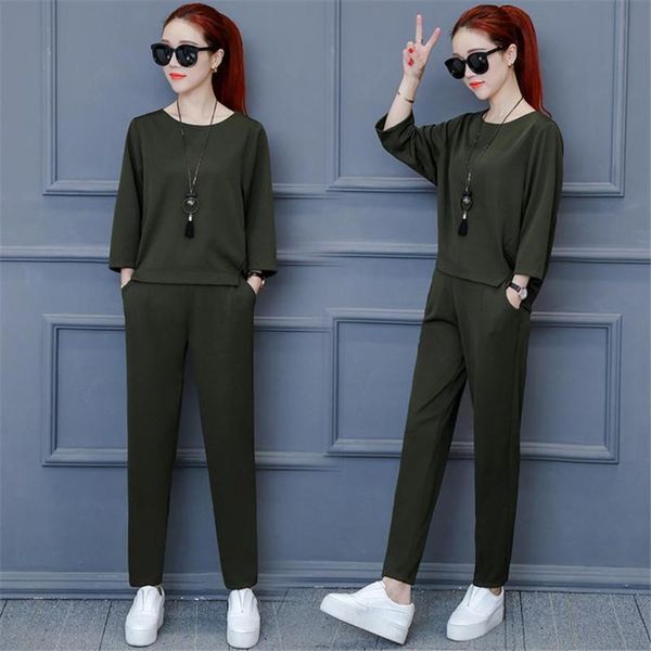2021 summer woman +wild leg pant two sets knitted sweater set, Gray