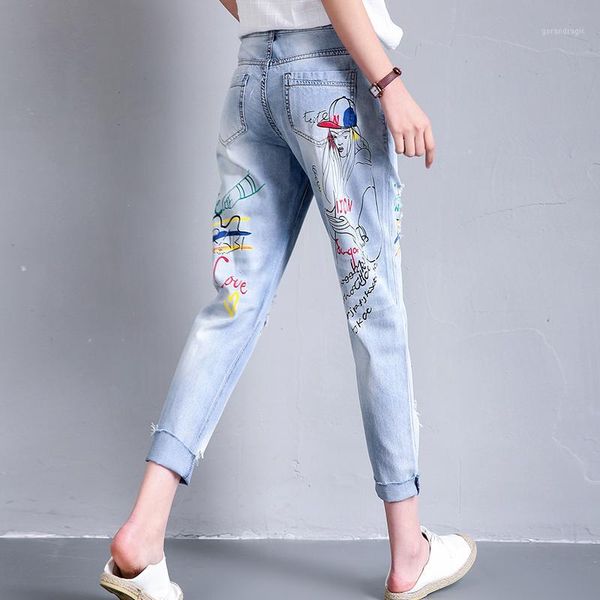 european personalized printed jeans women summer light color holes high waist loose painted denim pants1, Blue
european personalized printed jeans women summer light color holes high waist loose painted denim pants1, Blue