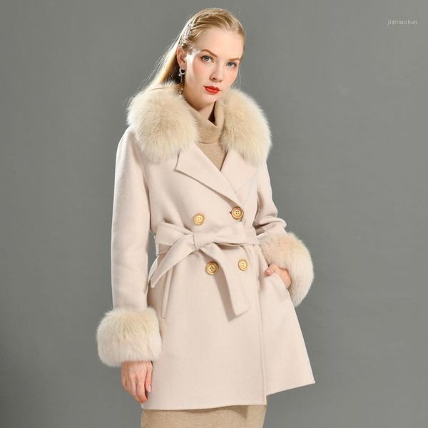 2020 autumn and winter new women solid color double-sided cashmere coat woolen blazer with belt real fur collar and cuffs1, Black
2020 autumn and winter new women solid color double-sided cashmere coat woolen blazer with belt real fur collar and cuffs1, Black