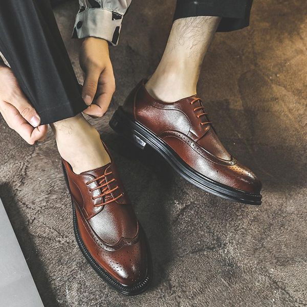 men casual shoes new fashion designer vintage formal dress shoes pointed toe business wedding split leather brogue loafers, Black
men casual shoes new fashion designer vintage formal dress shoes pointed toe business wedding split leather brogue loafers, Black