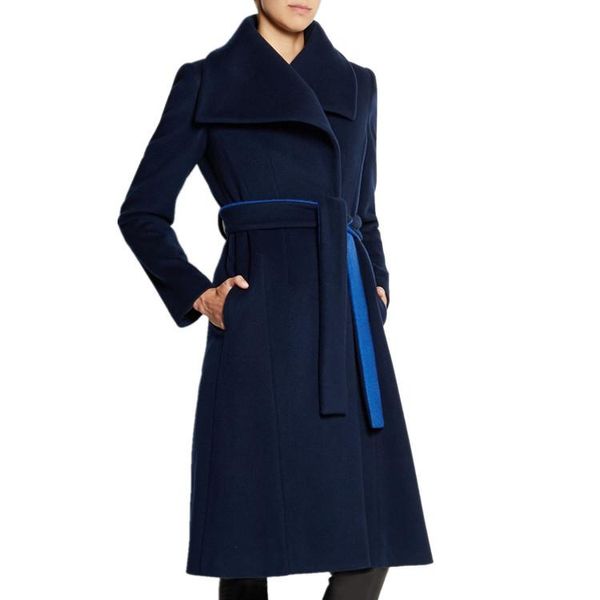 

must have easy-match turn-down collar long style woolen jacket women fall/winter wool coat, Black