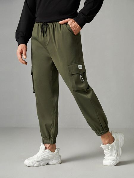 extended sizes men letter patched detail flap pocket drawstring waist pants h2fy#, Black
extended sizes men letter patched detail flap pocket drawstring waist pants h2fy#, Black