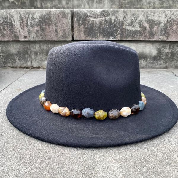 2020 2 size wool women men's black fedora hat acrylic gems wide brim jazz cap vintage panama sun hat1, Blue;gray 
2020 2 size wool women men's black fedora hat acrylic gems wide brim jazz cap vintage panama sun hat1, Blue;gray