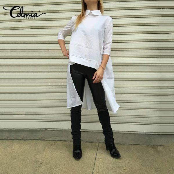 women's blouses & shirts women celmia 2021 summer vintage back hollow casual solid tunic laple pleated long asymmetrical blusas1, White
women's blouses & shirts women celmia 2021 summer vintage back hollow casual solid tunic laple pleated long asymmetrical blusas1, White