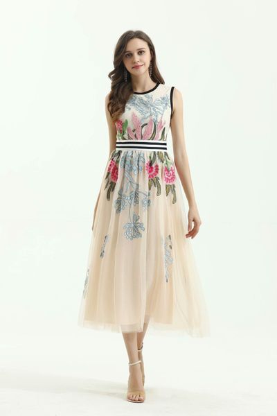 130 2021 spring a line sleeveless mesh embr prom fashion crew neck solid flora print mid calf brand same style as, Black
130 2021 spring a line sleeveless mesh embr prom fashion crew neck solid flora print mid calf brand same style as, Black