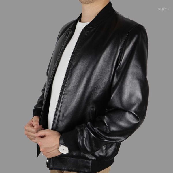 2019 new genuine lambskin leather mens motorcycle jacket black1, Black