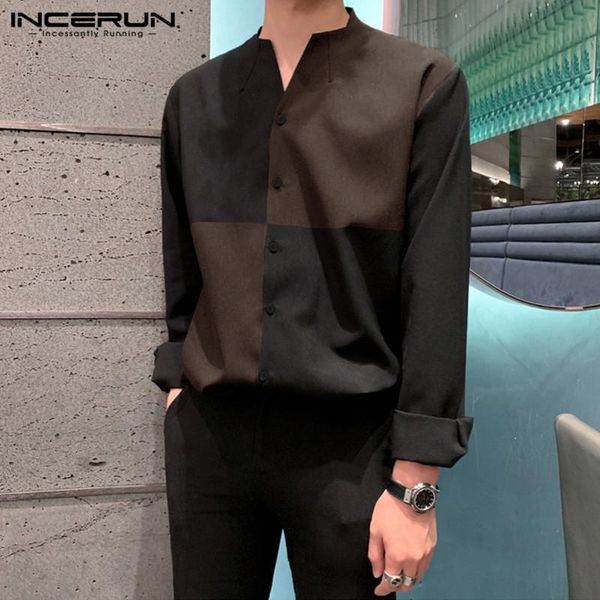 men's casual shirts incerun fashion men shirt patchwork long sleeve streetwear button v neck loose blouse korean chic camisas hombre s-, White;black
men's casual shirts incerun fashion men shirt patchwork long sleeve streetwear button v neck loose blouse korean chic camisas hombre s-, White;black