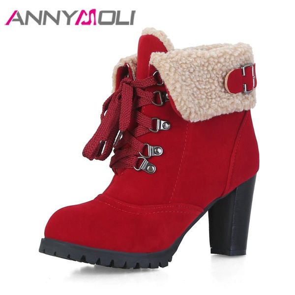 annymoli winter boots women ankle boots lace-up high heel short buckle thick heel ladies shoes 2021 new red plus size 3-11, Black
annymoli winter boots women ankle boots lace-up high heel short buckle thick heel ladies shoes 2021 new red plus size 3-11, Black