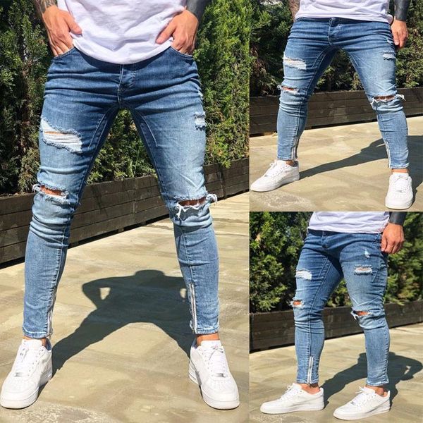 men new hip hop ripped casual jeans denim hole destroyed ankle jeans stretch small feet, Blue
men new hip hop ripped casual jeans denim hole destroyed ankle jeans stretch small feet, Blue