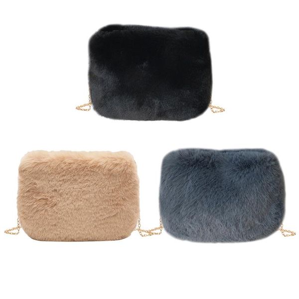 women plush shoulder bag fashion soft plush tote bag female winter chain handbag casual solid small crossbody