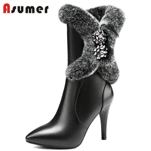 asumer new 2020 fashion fur rhinstone mid calf boots for women genuine leather boots zipper high heel pointed toe winter, Black
asumer new 2020 fashion fur rhinstone mid calf boots for women genuine leather boots zipper high heel pointed toe winter, Black