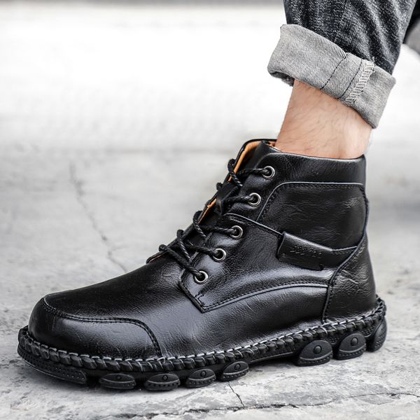 men's cow genuine leather men lace up fashion motorcycle comfortable ankle boots casual shoes big size 48, Black
men's cow genuine leather men lace up fashion motorcycle comfortable ankle boots casual shoes big size 48, Black
