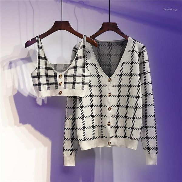 retro style short suspenders + plaid knitted jacket two-piece women 2020 spring and autumn fashion suit1, Black;brown
retro style short suspenders + plaid knitted jacket two-piece women 2020 spring and autumn fashion suit1, Black;brown