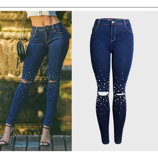 women's jeans pearl pencil pants high waist skinny women casual denim trousers1, Blue
women's jeans pearl pencil pants high waist skinny women casual denim trousers1, Blue