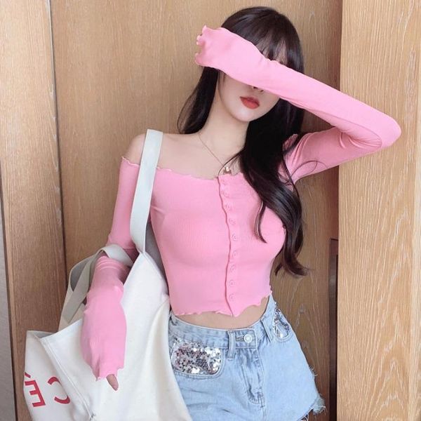 summer style horizontal neck frilled knitted slim fit strapless long-sleeved t-shirt female navel short tight, White
summer style horizontal neck frilled knitted slim fit strapless long-sleeved t-shirt female navel short tight, White