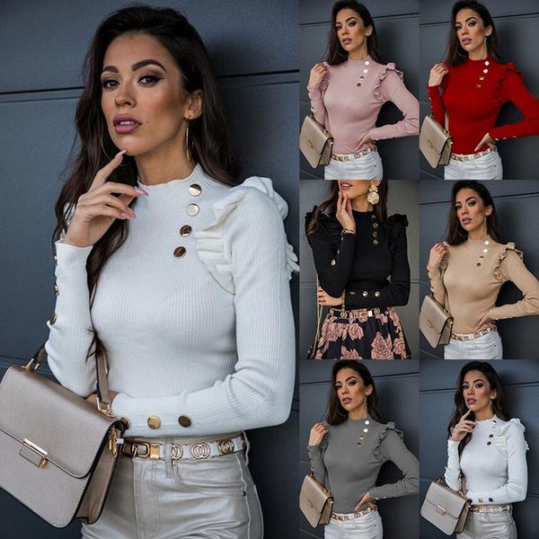autumn winter high collar long sleeve solid slim knitted elegant women warm sweaters single-breasted design ruffles decor, White;black
autumn winter high collar long sleeve solid slim knitted elegant women warm sweaters single-breasted design ruffles decor, White;black