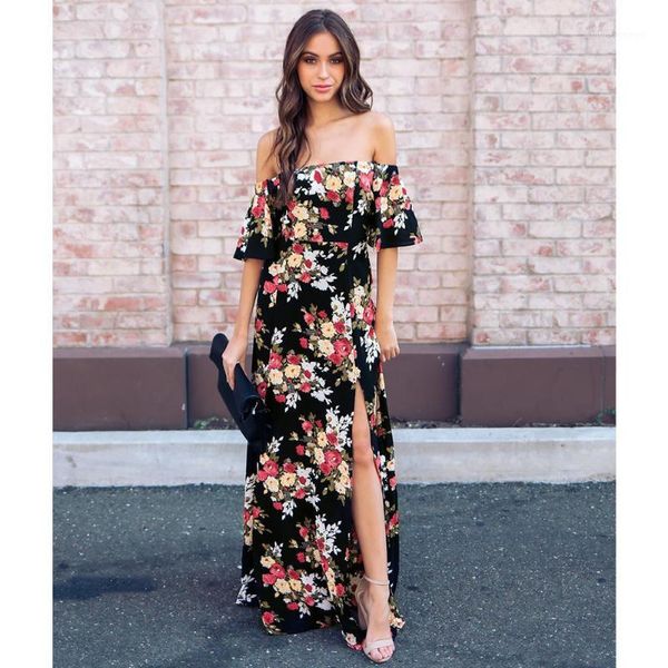 2018 summer new female flower printed dresses leave out shoulder one word collar five-point sleeves elastic waist dress vestidos1, Black;gray
2018 summer new female flower printed dresses leave out shoulder one word collar five-point sleeves elastic waist dress vestidos1, Black;gray
