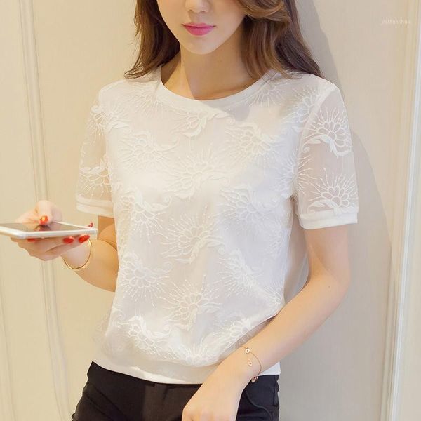 women spring summer style lace chiffon blouses shirts lady casual short sleeve o-neck chiffon blusas zz08451, White 
women spring summer style lace chiffon blouses shirts lady casual short sleeve o-neck chiffon blusas zz08451, White
