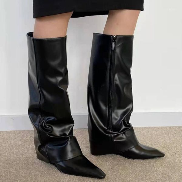 designer soft leather women knee high boots pointed toe platform long botas de mujer wedges heels ladies casual party shoes1, Black
designer soft leather women knee high boots pointed toe platform long botas de mujer wedges heels ladies casual party shoes1, Black